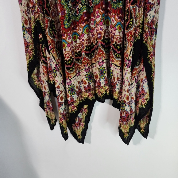 Bohemian multi colored mandala print asymmetrical midi broom skirt - Picture 7 of 10